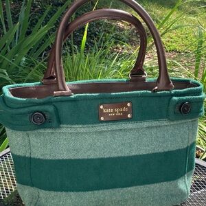 Kate Spade Teal and Dark Green Striped Tote